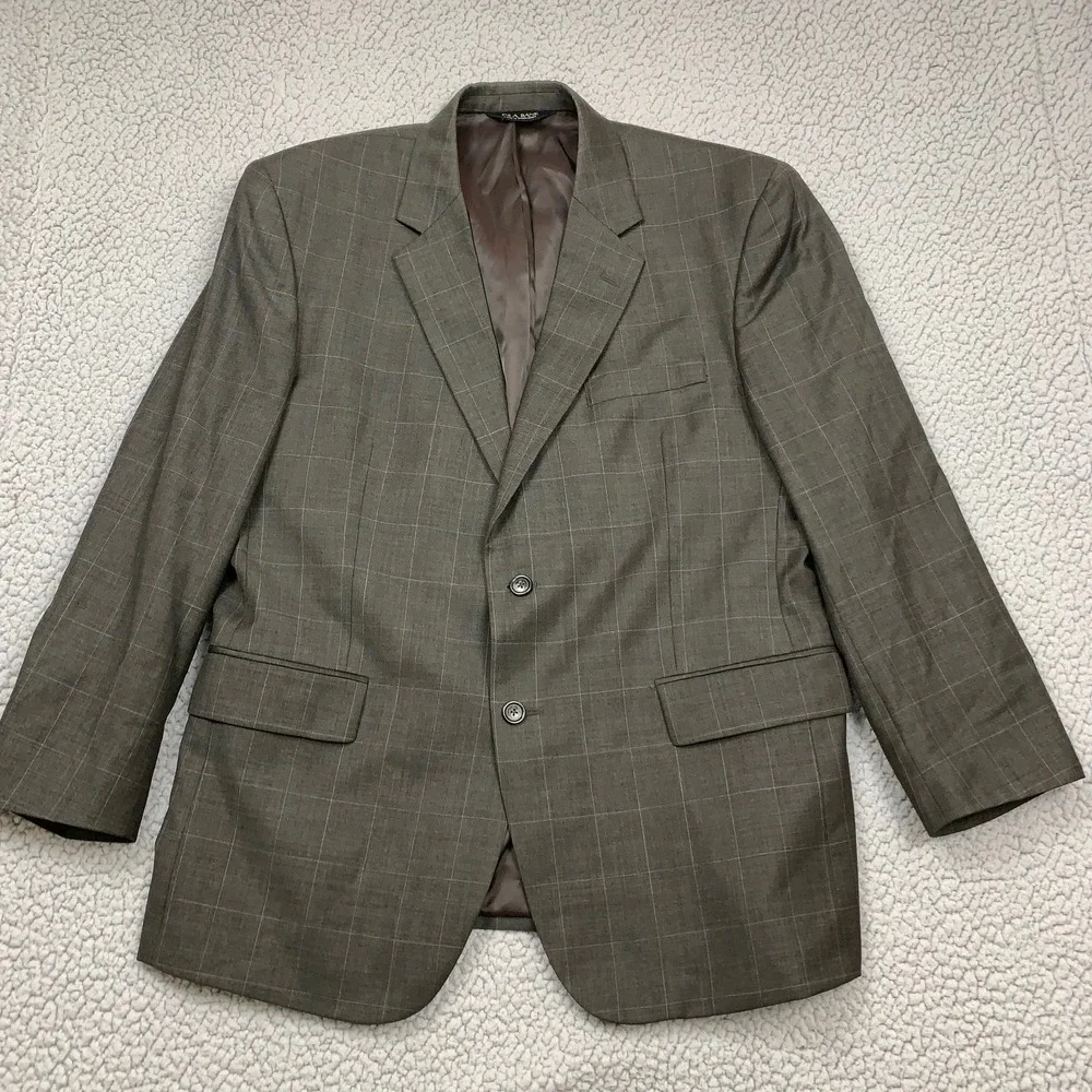 Jos. A. Bank Blazer Mens 46R Gray Windowpane Wool Blend Two Button‎ Sport Coat